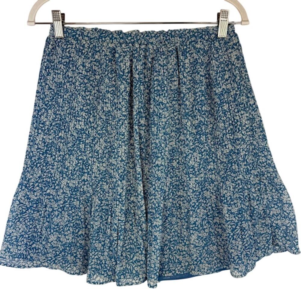 Mango MNG Blue Floral Pleated Mini Skirt‎ Size S Small Boho Ditsy Chiffon Lined